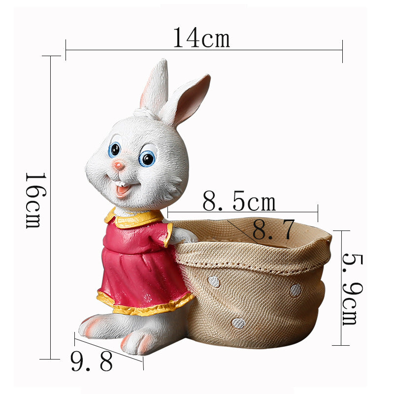 Rosy Clothes Bunny With Bag Mini Resin Plant Pot Indoor Planter Creative Decor