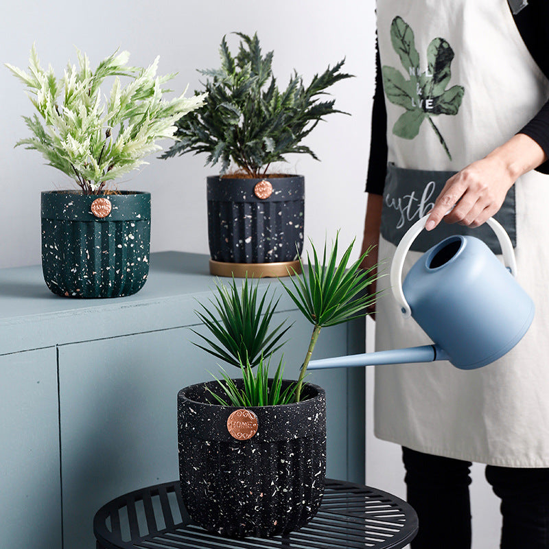 Dark Grey Terrazzo Round Plant Pots Indoor Flowerpots Planters