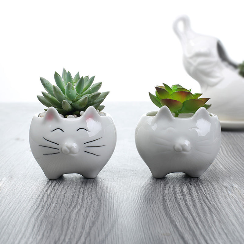 Mini Pure White Kitten Plant Pot Indoor Succulent Planter Home Decor