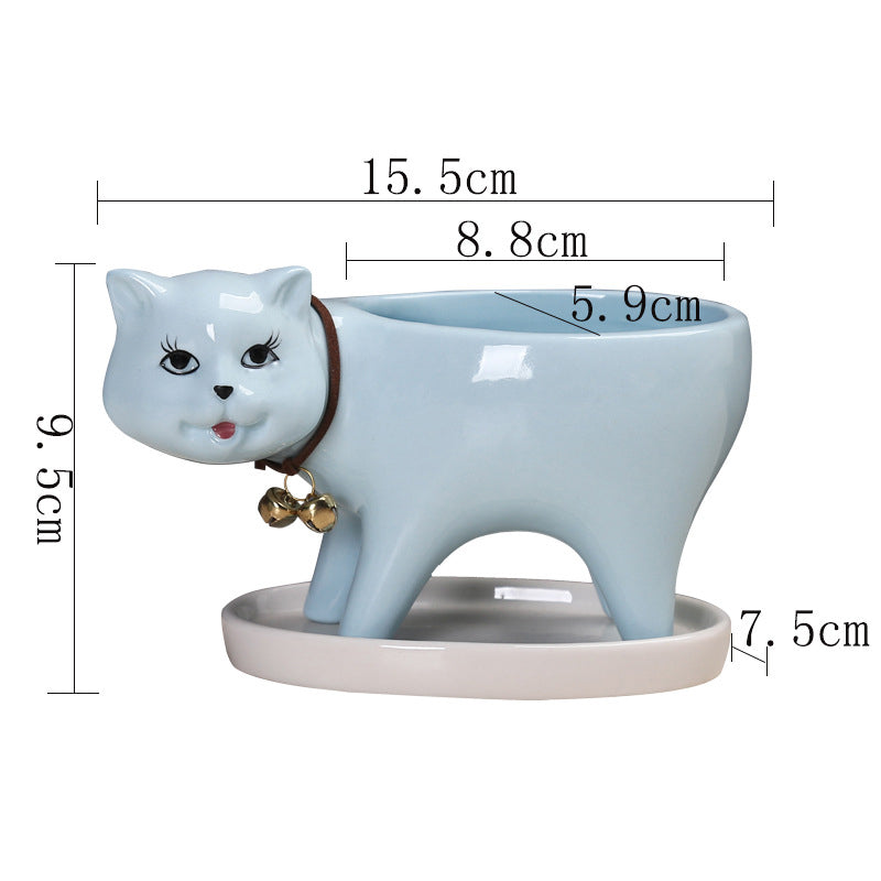 Blue Walking Kitten Plant Pot Mini Creative Planter Indoor Flowerpot