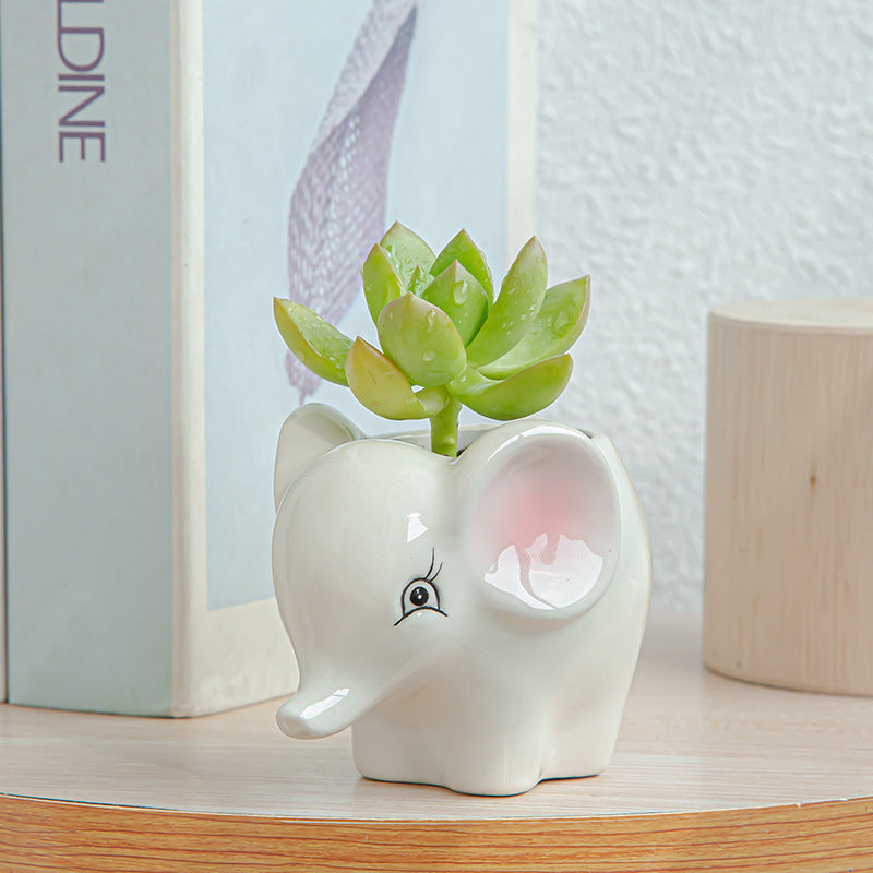 Elephant Ceramic Plant Pot Lovely Mini Ornament Indoor Planter Home Decor Gifts