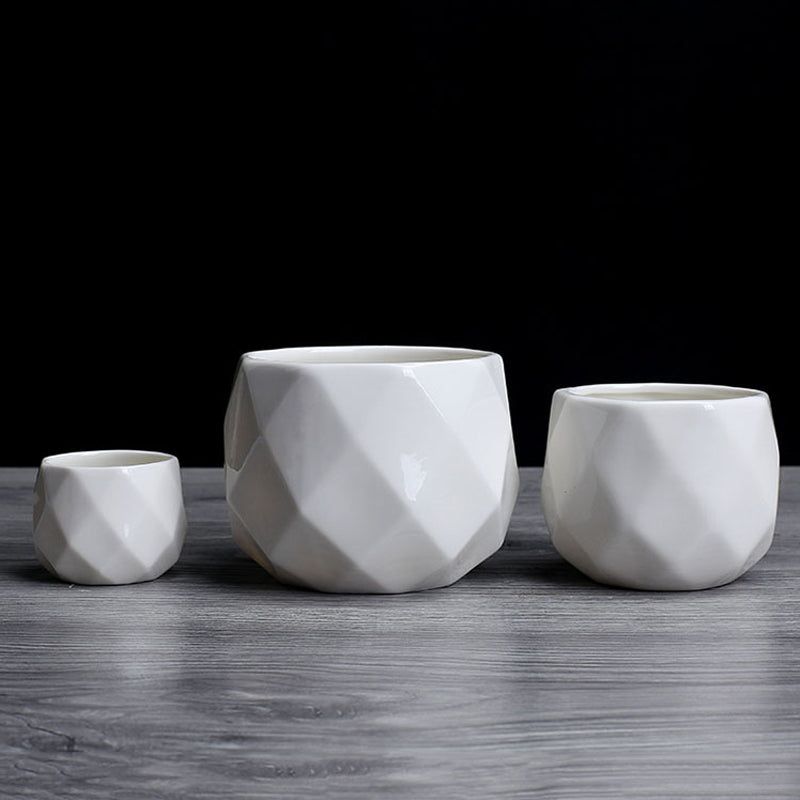 White Polyhedron Plant Pot Modern Creative Planter Home Office Decor