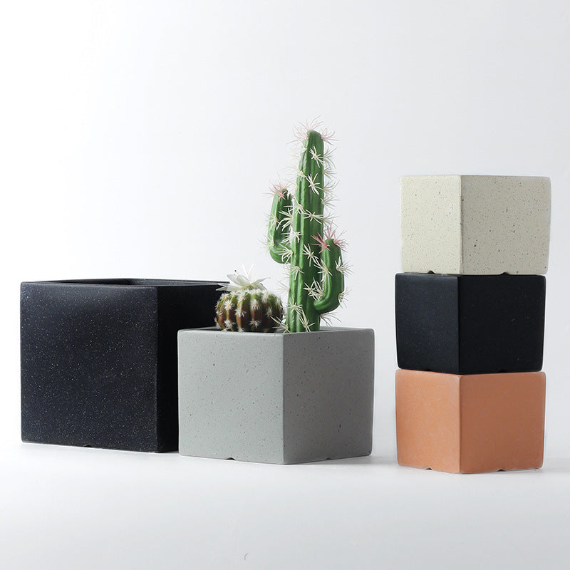 Black Speckle Square Plant Pots Indoor Flowerpots Planters