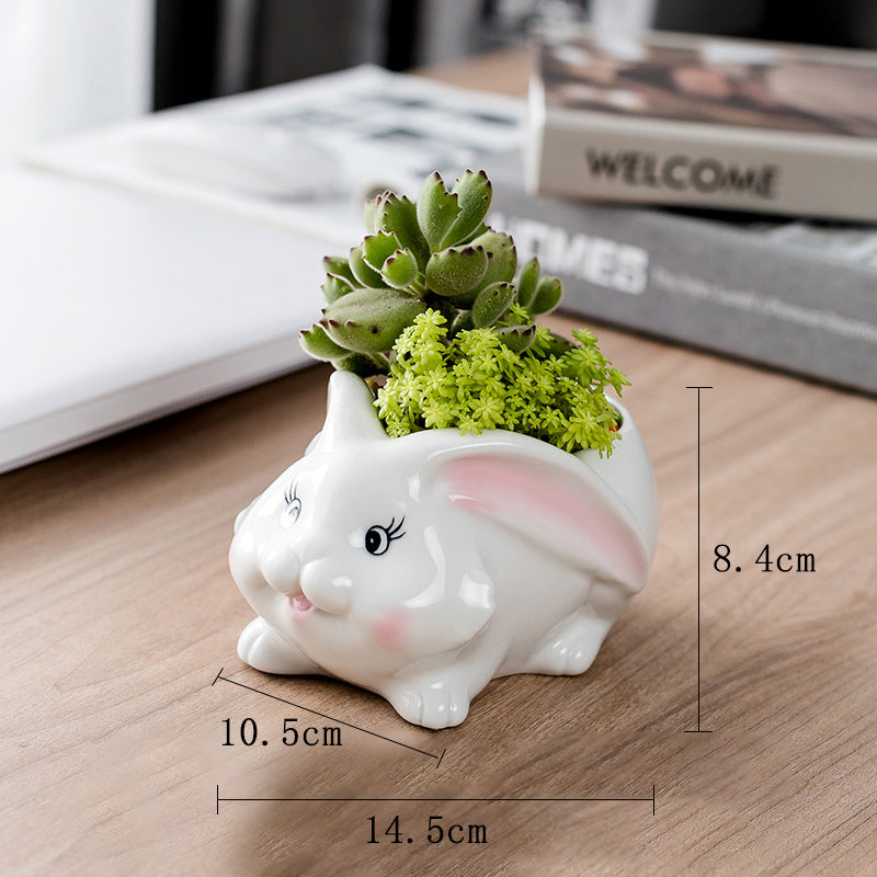 Super Cute Rabbit Plant Pot Mini Animal Planter Home Decor Without Tray