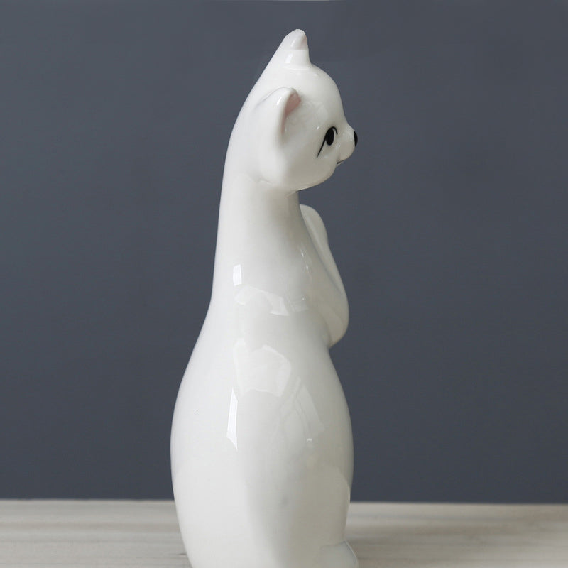 White Kitten Ceramic Vase Lovely Creative Flower Vase Home Decor