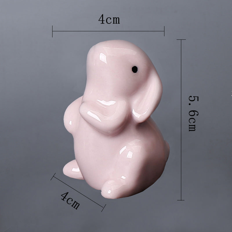 Pink Ceramic Rabbit Ornament Lovely Animal Creative Ornament Home Decor