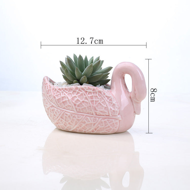 Lovely Pink Swan Plant Pot Creative Indoor Succulent Planter Home Decor