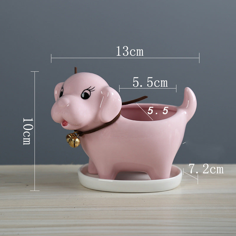 Lovely Pink Puppy Plant Pot Cretive Indoor Planter Home Office Decor