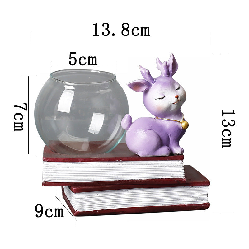 Purple Resin Deer Terrarium Pot Hydroponic Plants Office Home Decor