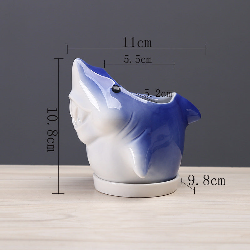 Dark Blue Dolphin With Tray Creative Animal Indoor Planter, Model 2