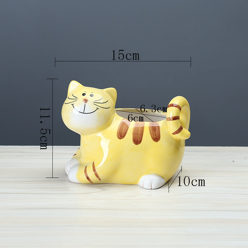 Hand-Painted Kitten Plant Pot Creative Animal Planter, Model 1