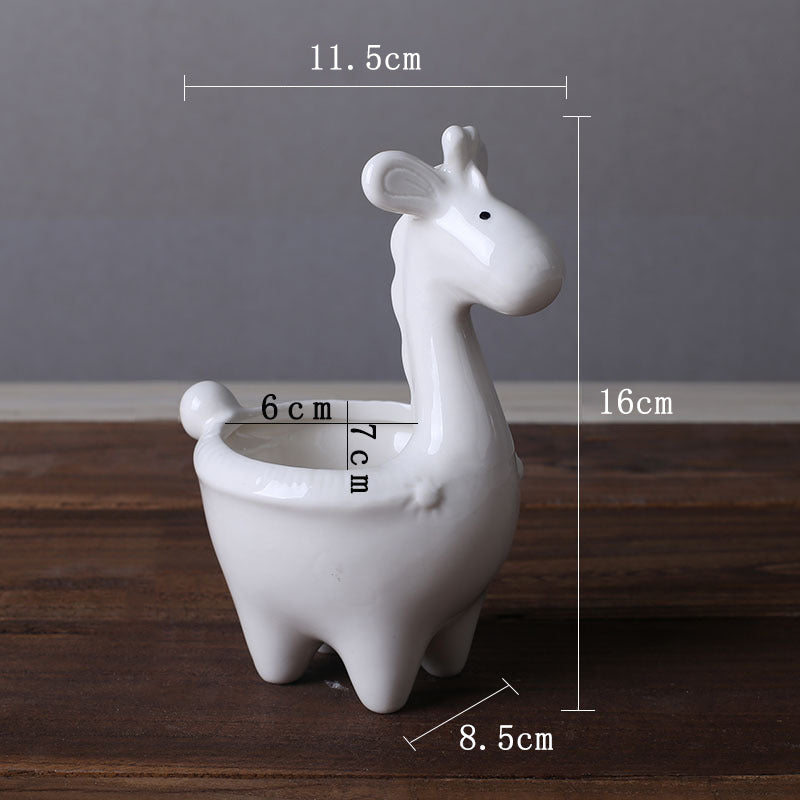 Lovely White Giraffe Plant Pot Creative Animal Planter Indoor Flowerpot