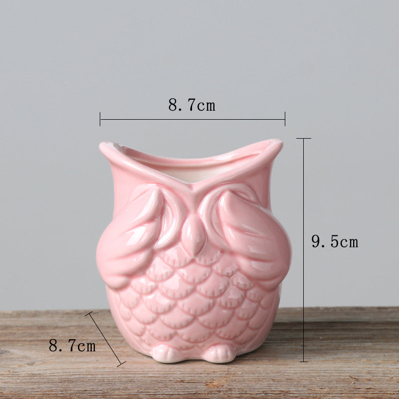 Mini Pink Owl Plant Pot Lovely Indoor Succulent Planter , Model 2