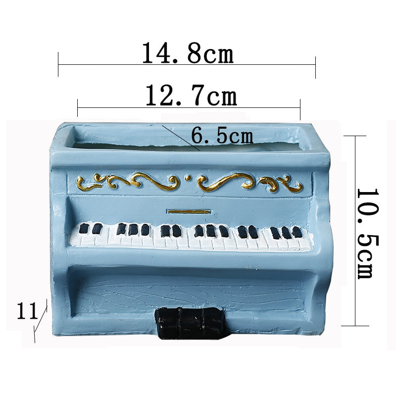 Blue Rectangular Piano Resin Plant Pots Creative Indoor Planters Home Decor