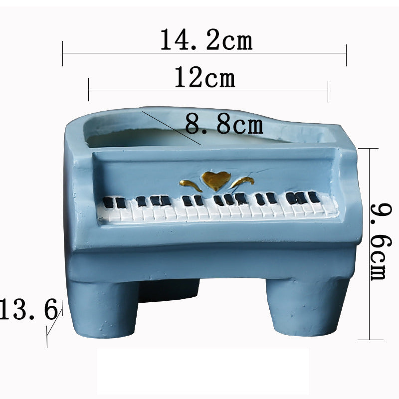 Blue Grand Piano Resin Plant Pots Creative Indoor Planters Home Decor