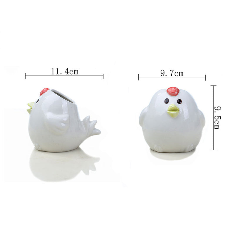 Lovely White Hen Mini Plant Pot Creative Indoor Planter Animal Decor