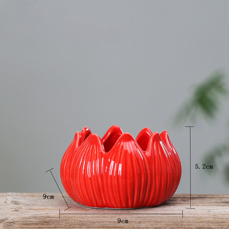 Red Lotus Plant Pots Indoor Mini Planters Creative Flowerpots