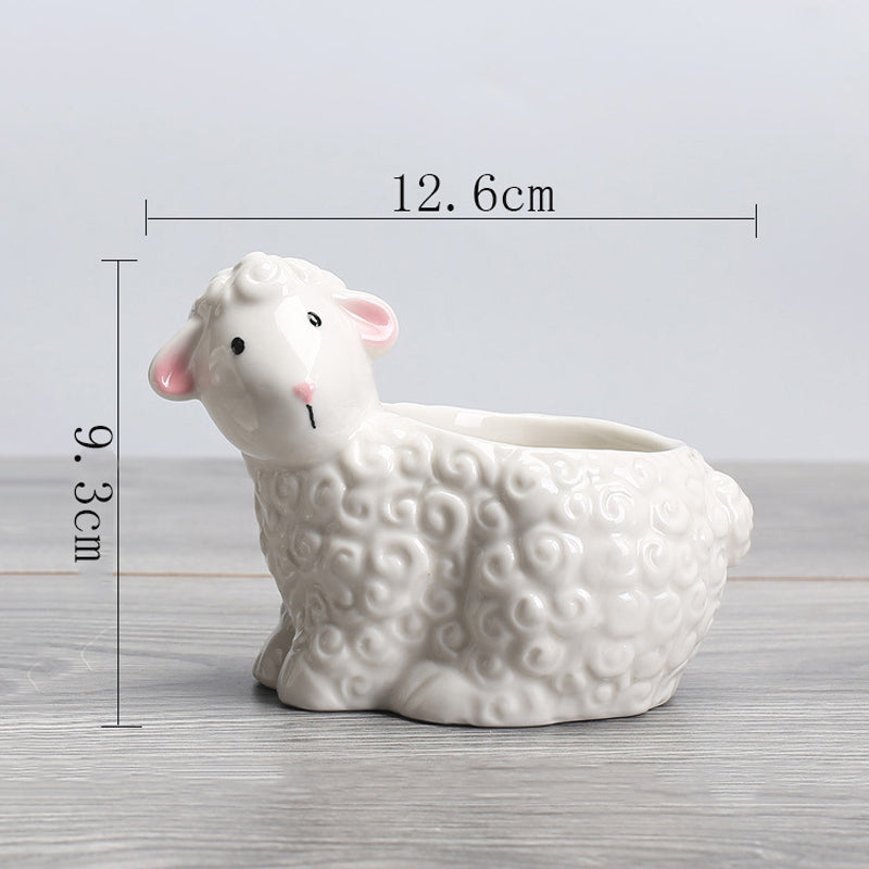 White Male Sheep Plant Pot Indoor Creative Planter Mini Animal Flowerpot