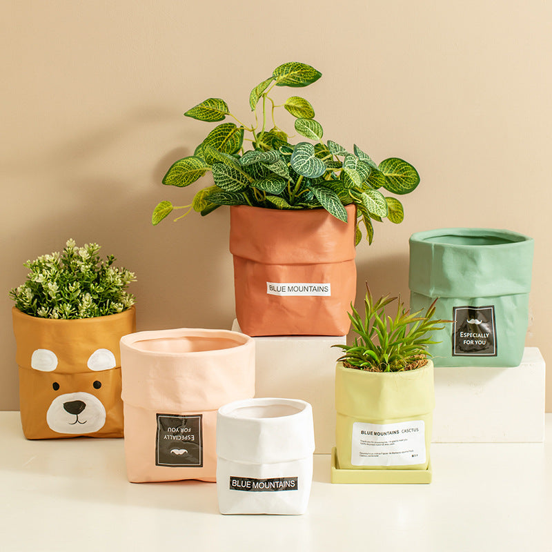 White Paper Bag Plant Pots Indoor Flowerpots Planters