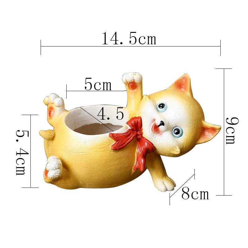 Resin Yellow Cat Plant Pots Mini Decorative Succulent Planters