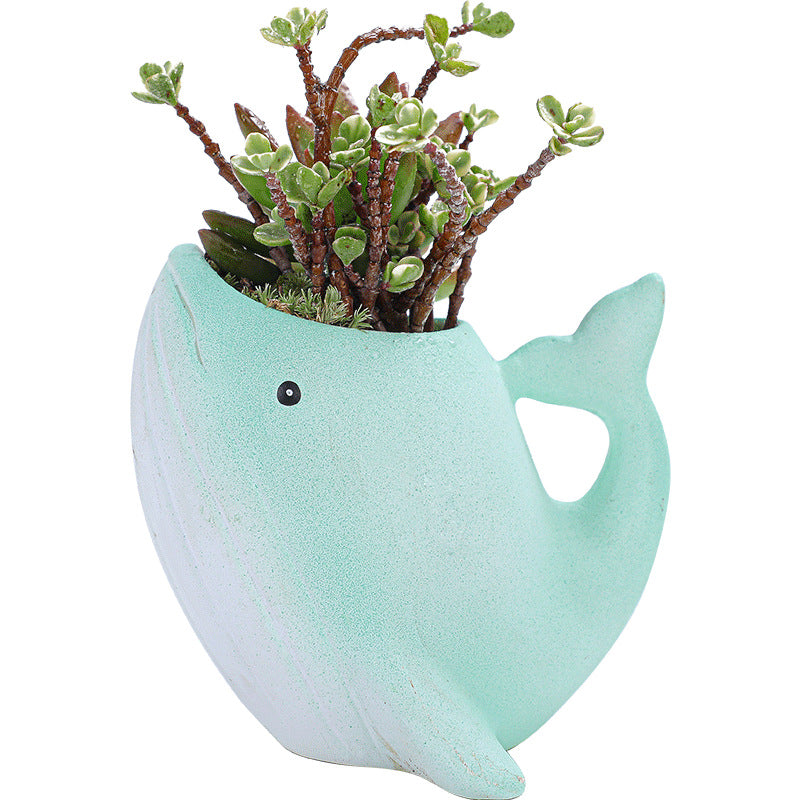 Lovely Cartoon Whale Ceramic Plant Pot Indoor Succulent Planter Creative Decor