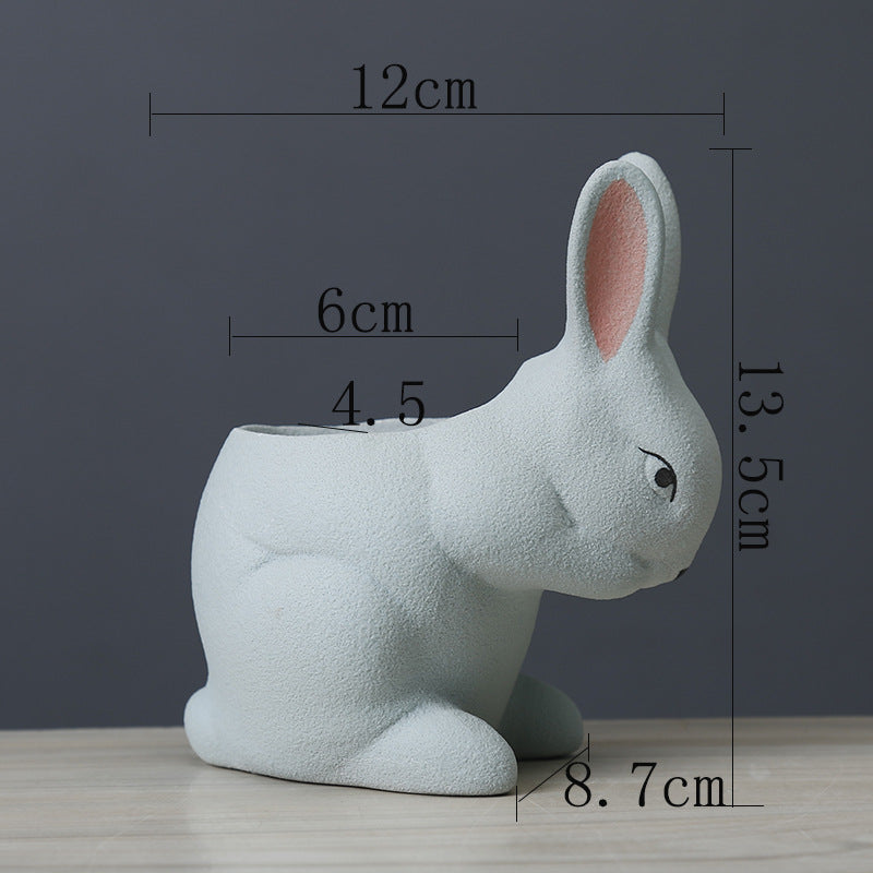 Light Green Frosted Rabbit Plant Pot Lovely Creative Planter Home Office Decor