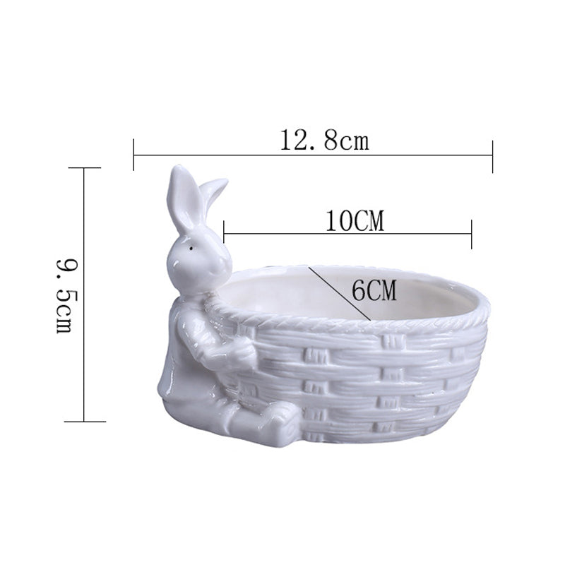 White Bunny With Basket Plant Pot Cute Succulent Planter Home Garden Decor