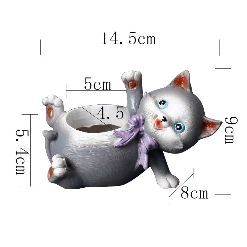 Resin Grey Cat Plant Pots Mini Decorative Succulent Planters