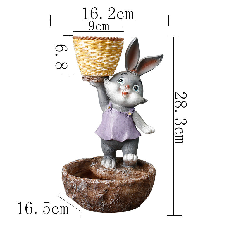 Purple Clothes Grey Bunny Lifting Basket Resin Plant Pots Lovely Creative Planters