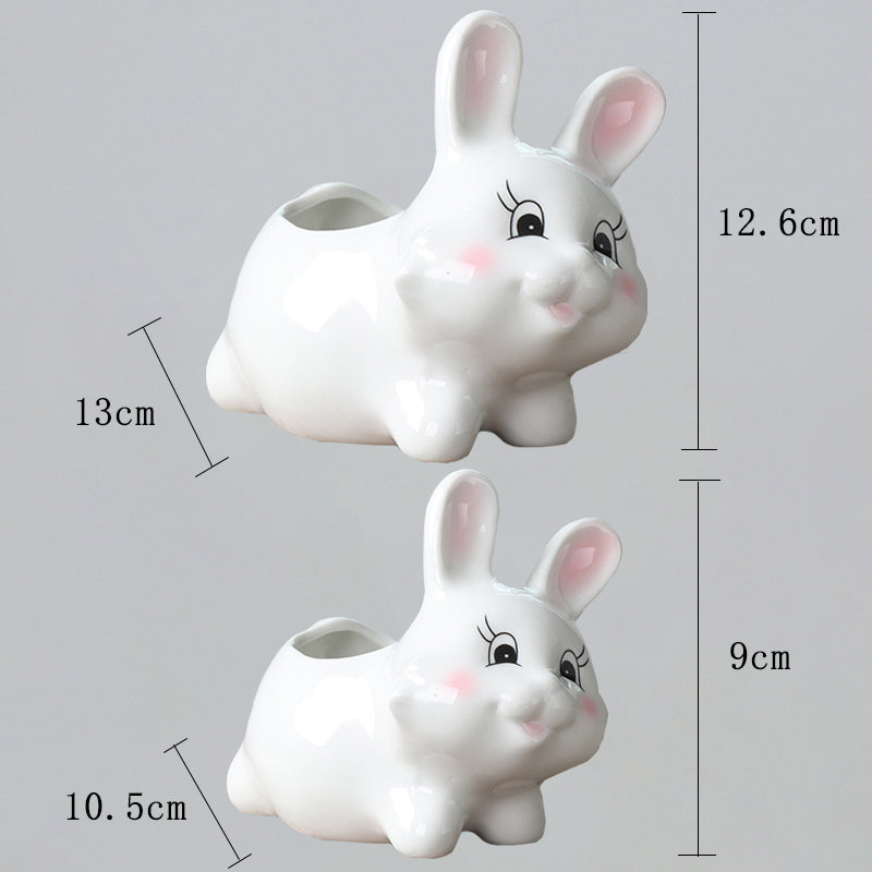 Lovely White Rabbit Plant Pot Indoor Succulent Planter Home Office Decor