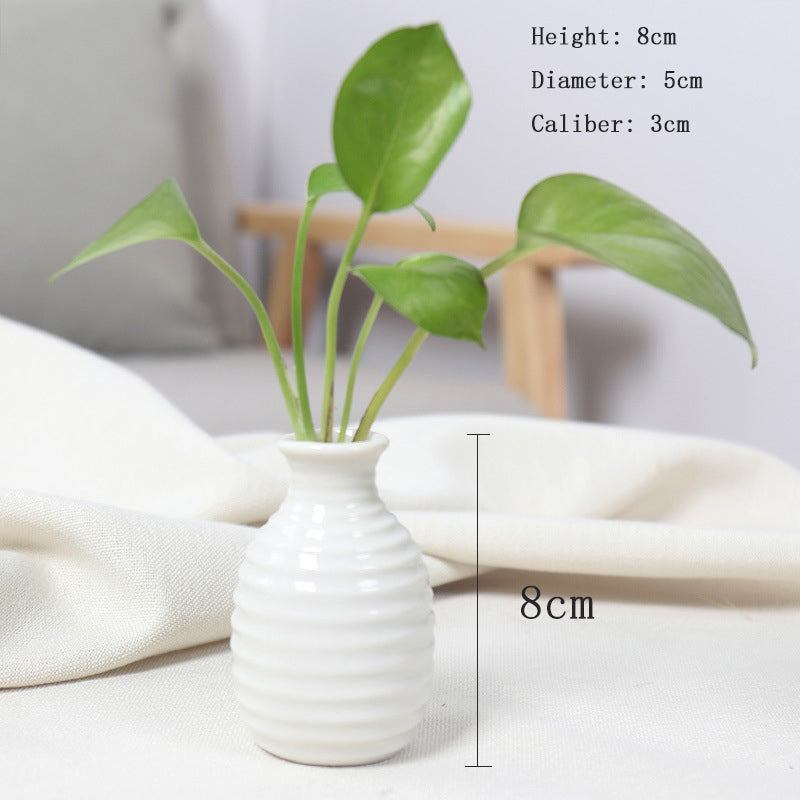 White Horizontal Striped Flower Vase Modern Desk Room Decor