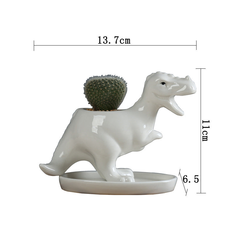 Mini White Tyrannosaurus Rex Succulent Plant Pot Glazed Indoor Planter