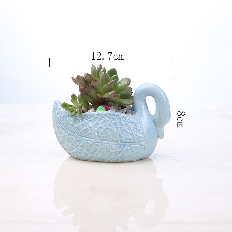 Lovely Blue Swan Plant Pot Creative Indoor Succulent Planter Home Decor