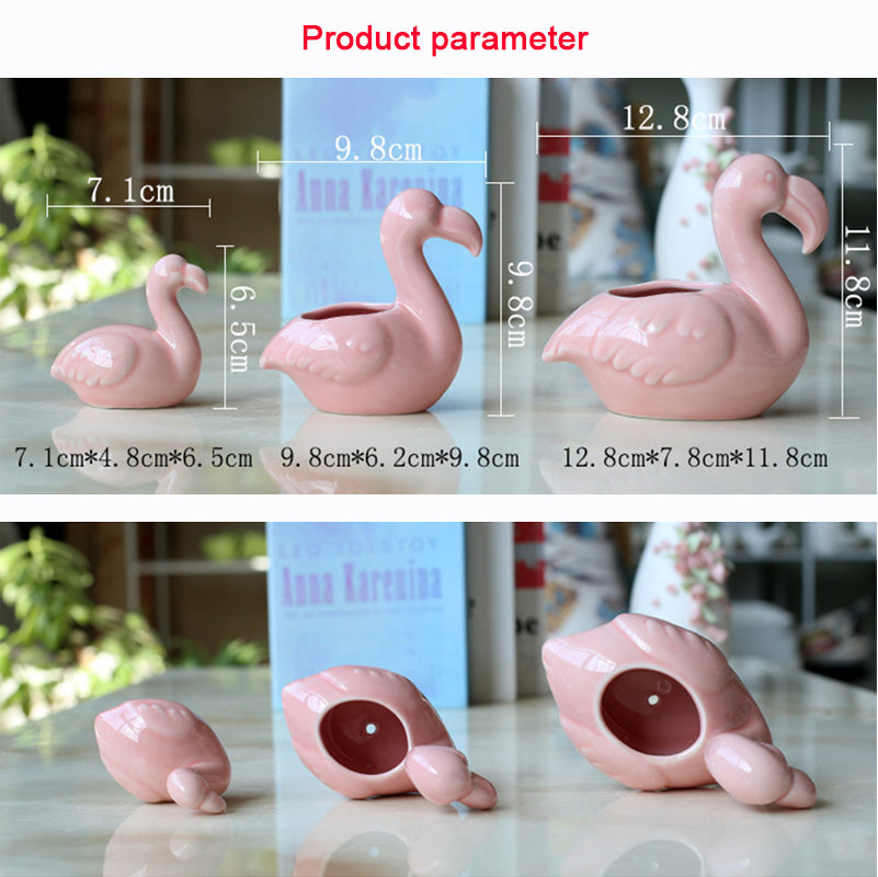 Lovely Pink Flamingo Mini Plant Pot Creative Indoor Planter Animal Decor