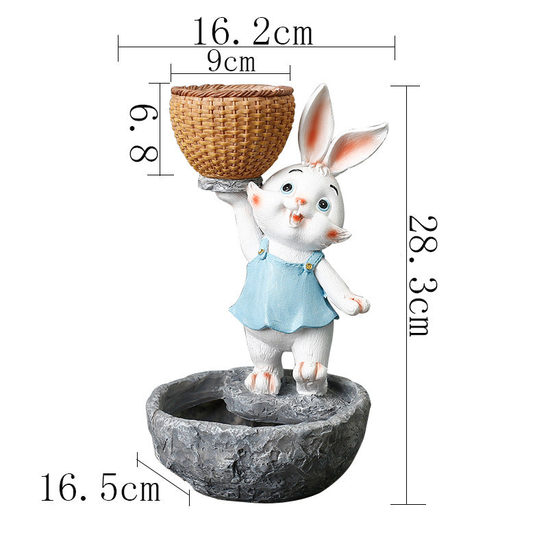 Blue Clothes White Bunny Lifting Basket Resin Plant Pots Lovely Creative Planters