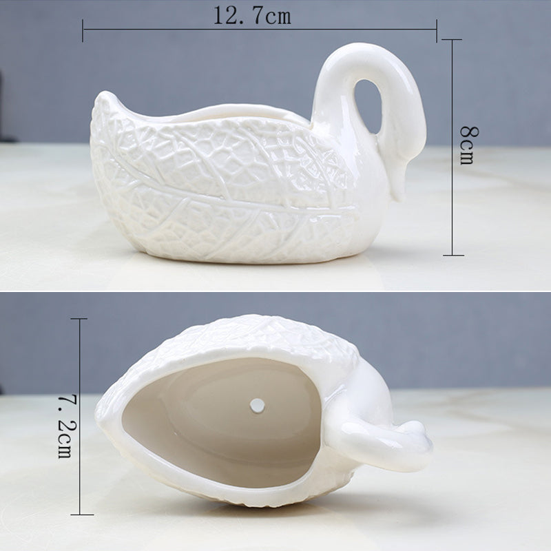 Lovely White Swan Plant Pot Creative Indoor Succulent Planter Home Decor