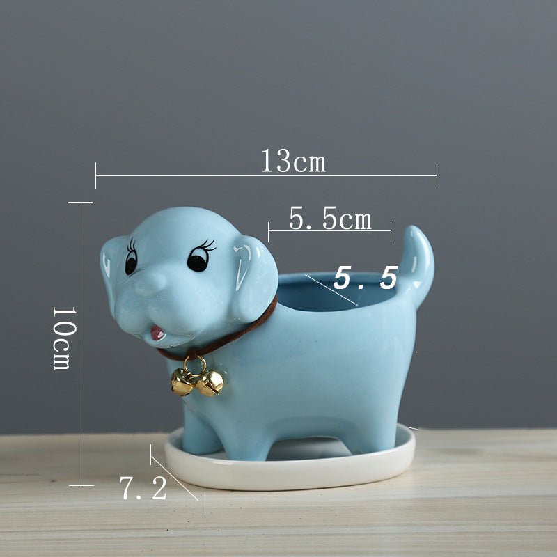 Lovely Blue Puppy Plant Pot Cretive Indoor Planter Home Office Decor