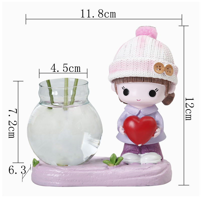 Resin Hugging Figurine Girl Terrarium Pot Hydroponic Plants Hydrocotyle