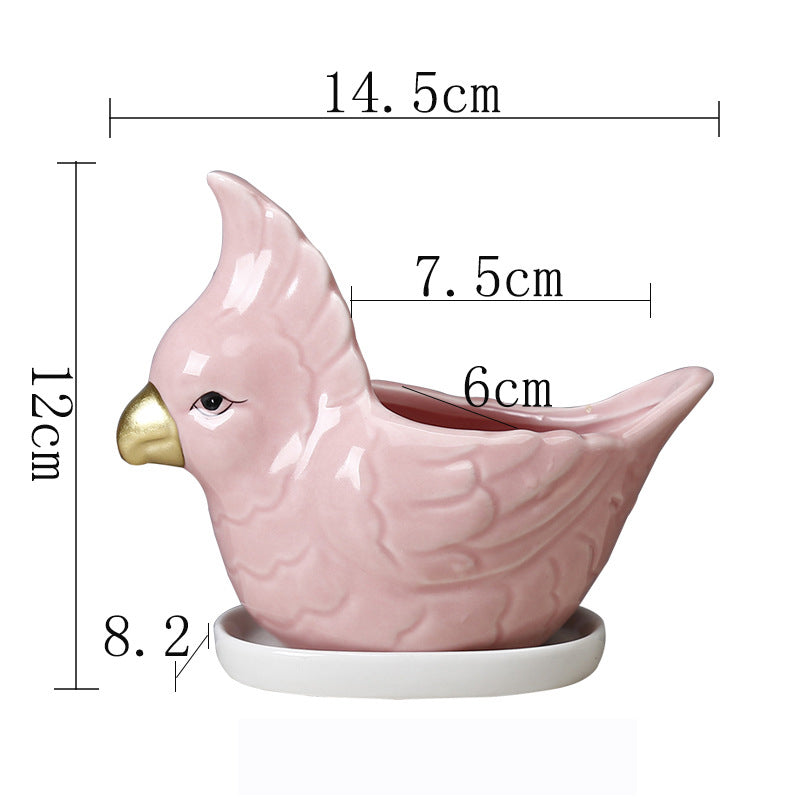 Lovely Pink Parrot Mini Plant Pot Creative Indoor Planter Animal Decor