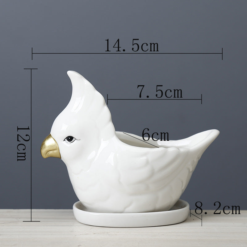 Lovely White Parrot Mini Plant Pot Creative Indoor Planter Animal Decor