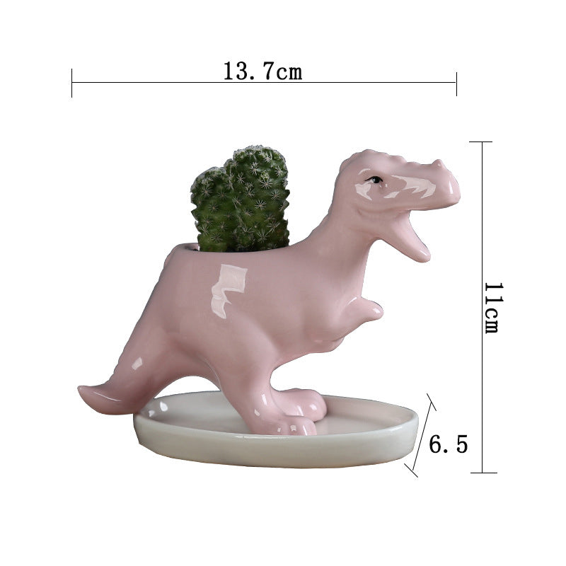 Mini Pink Tyrannosaurus Rex  Succulent Plant Pot Glazed Indoor Planter