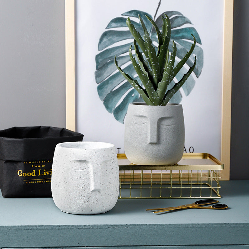 White Cement Portrait Planters Indoor Plant Pots Flowerpots