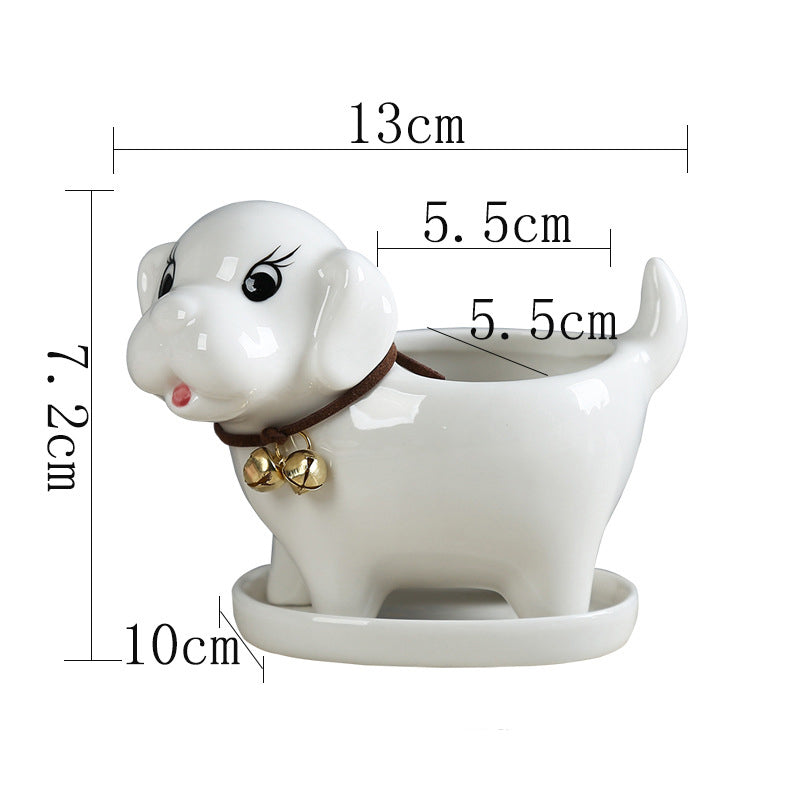 Lovely White Puppy Plant Pot Cretive Indoor Planter Home Office Decor