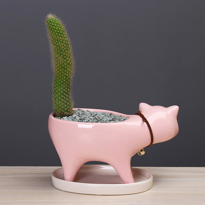 Pink Walking Kitten Plant Pot Mini Creative Planter Indoor Flowerpot