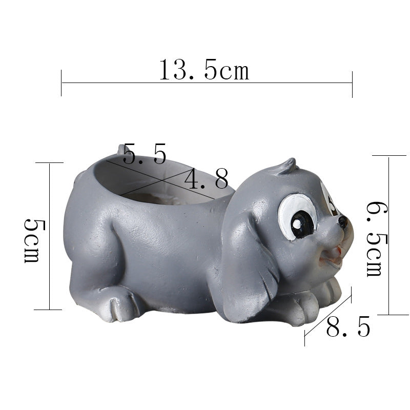 Resin Grey Puppy Plant Pots Creative Mini Animal Planters Indoor Flowerpots