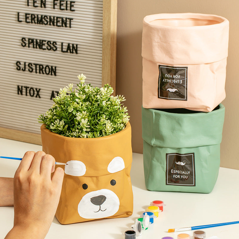 Tea Green Paper Bag Plant Pots Indoor Flowerpots Planters