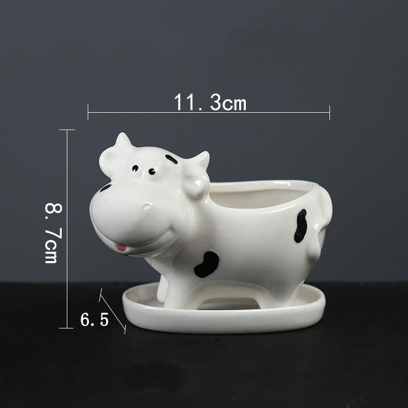 Mini White Baby Cow Plant Pot Creative Succulent Indoor Planter With Saucer