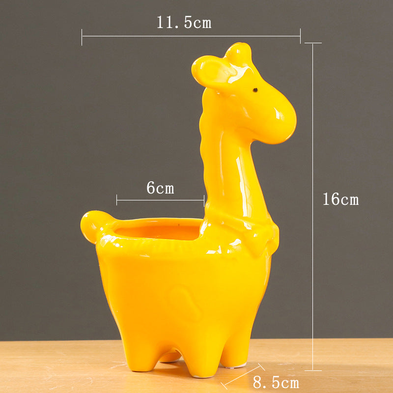 Lovely Yellow Giraffe Plant Pot Creative Animal Planter Indoor Flowerpot