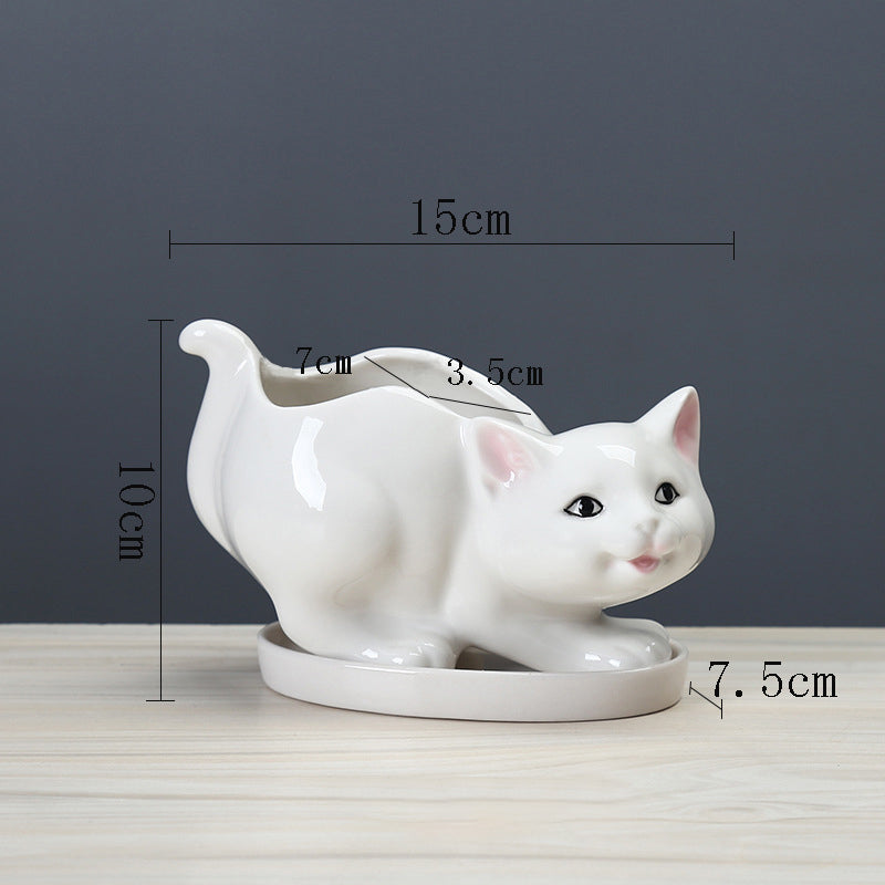 White Mother Kitten Plant Pot Lovely Creative Animal Planter Home Decor