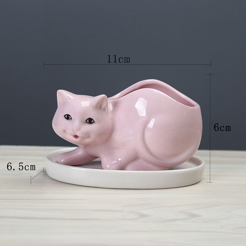 Pink Baby Kitten Plant Pot Lovely Creative Animal Planter Home Decor